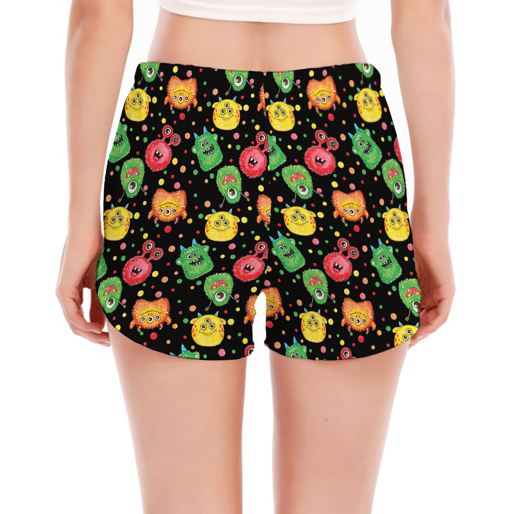 Little Monster Pattern Print Women's Split Running Shorts