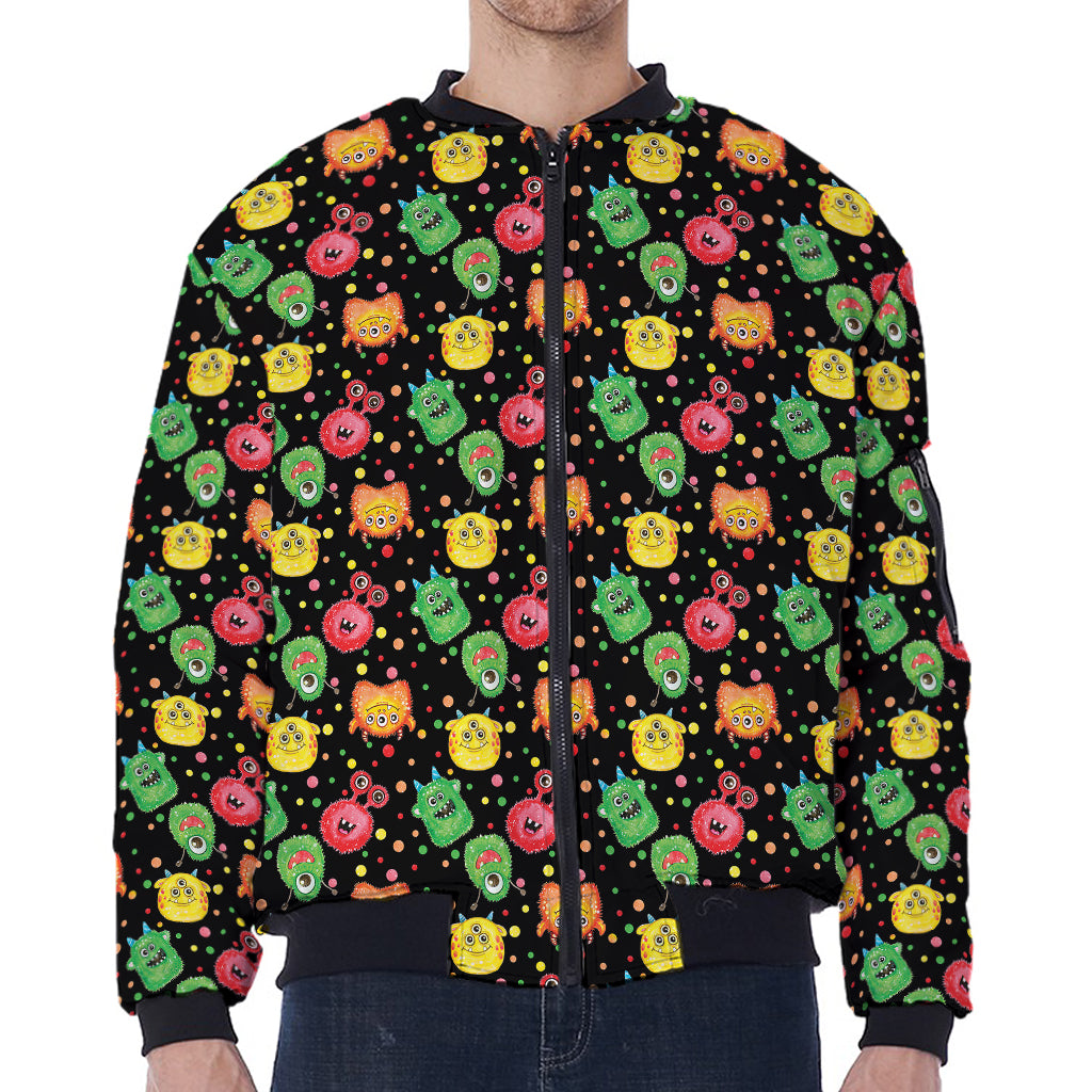 Little Monster Pattern Print Zip Sleeve Bomber Jacket