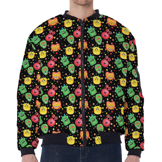 Little Monster Pattern Print Zip Sleeve Bomber Jacket