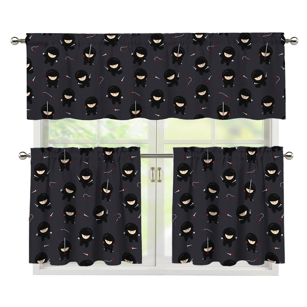 Little Ninja Pattern Print 3 Piece Kitchen Curtains