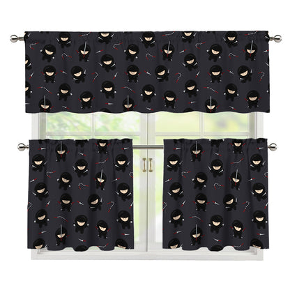 Little Ninja Pattern Print 3 Piece Kitchen Curtains