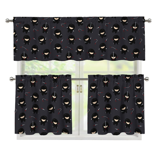 Little Ninja Pattern Print 3 Piece Kitchen Curtains