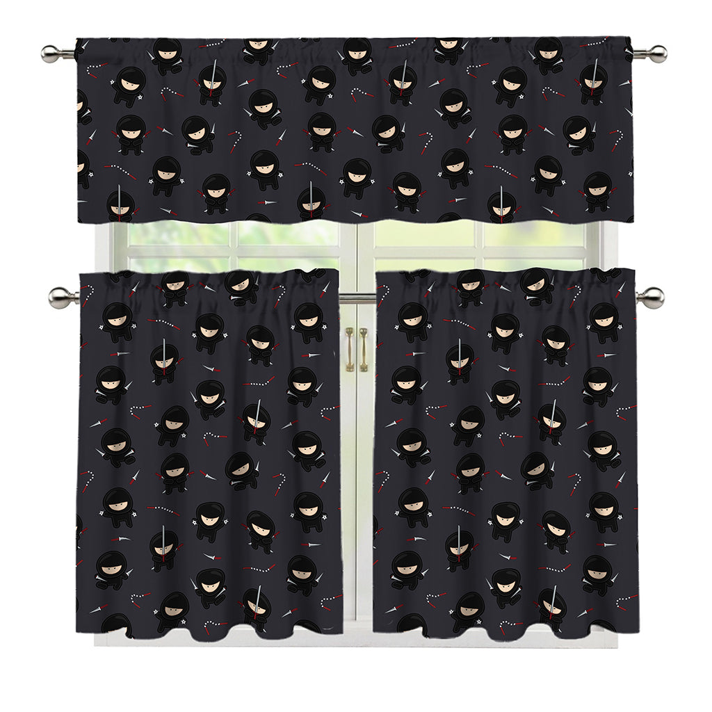Little Ninja Pattern Print 3 Piece Kitchen Curtains