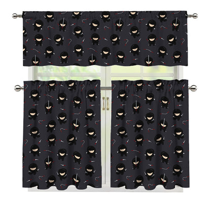 Little Ninja Pattern Print 3 Piece Kitchen Curtains