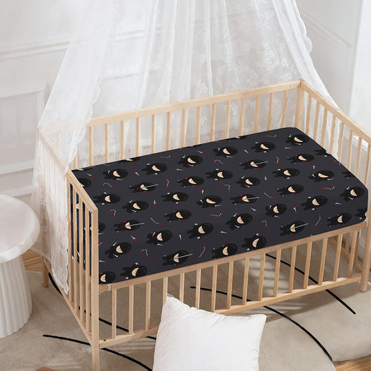 Little Ninja Pattern Print Baby Crib Sheet