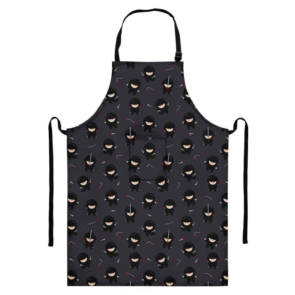 Little Ninja Pattern Print Bib Apron With Pocket