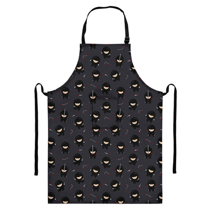 Little Ninja Pattern Print Bib Apron With Pocket