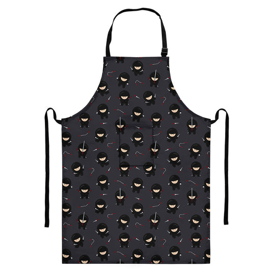 Little Ninja Pattern Print Bib Apron With Pocket