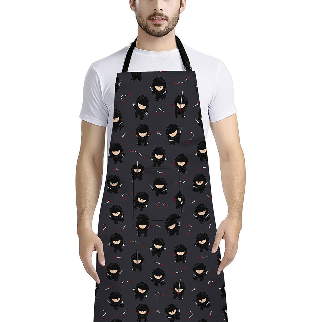 Little Ninja Pattern Print Bib Apron With Pocket