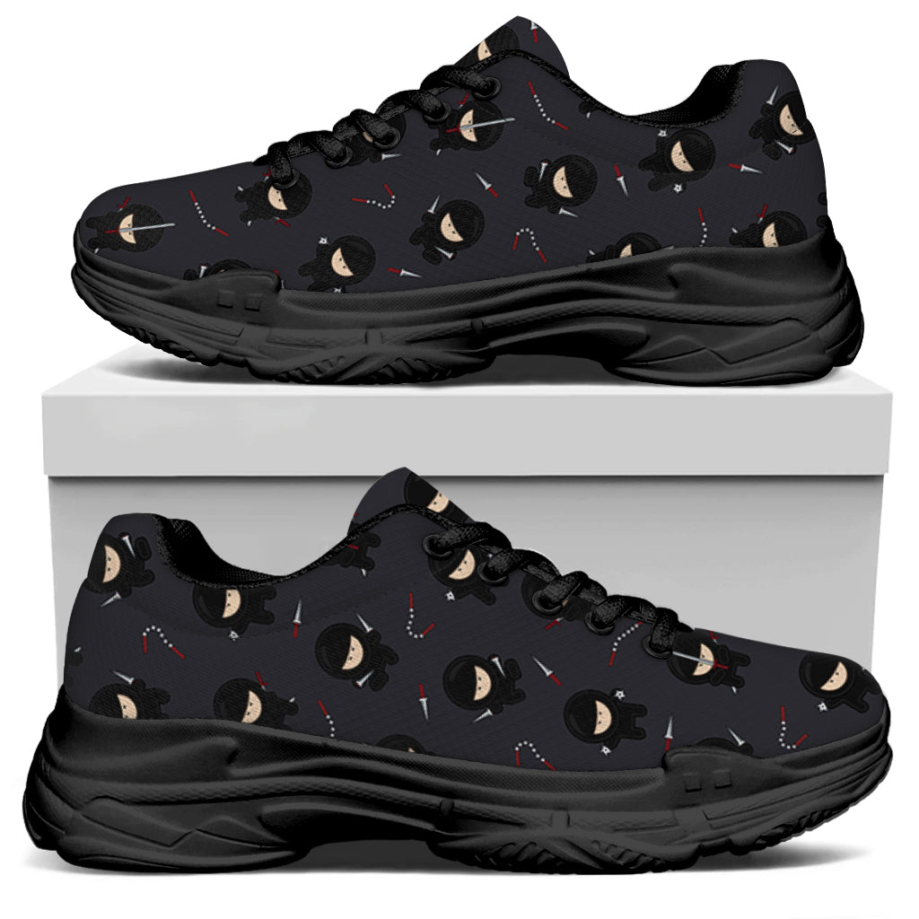 Little Ninja Pattern Print Black Chunky Shoes
