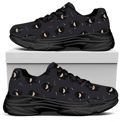 Little Ninja Pattern Print Black Chunky Shoes