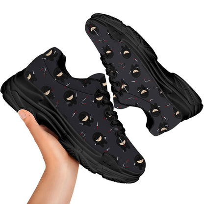 Little Ninja Pattern Print Black Chunky Shoes