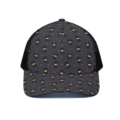 Little Ninja Pattern Print Black Mesh Trucker Cap