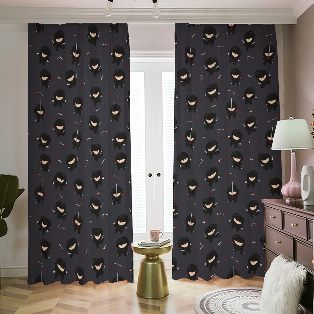 Little Ninja Pattern Print Blackout Pencil Pleat Curtains