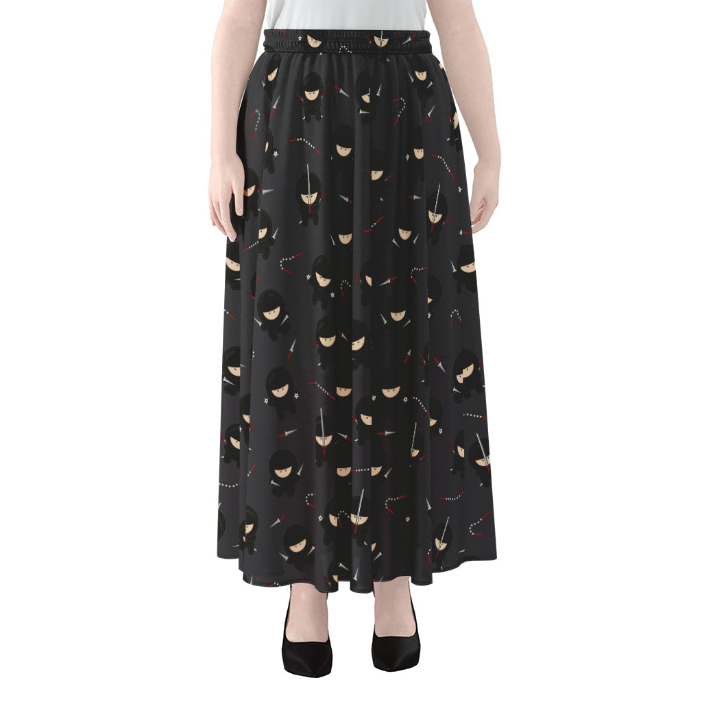 Little Ninja Pattern Print Chiffon Maxi Skirt