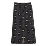 Little Ninja Pattern Print Cotton Front Slit Maxi Skirt