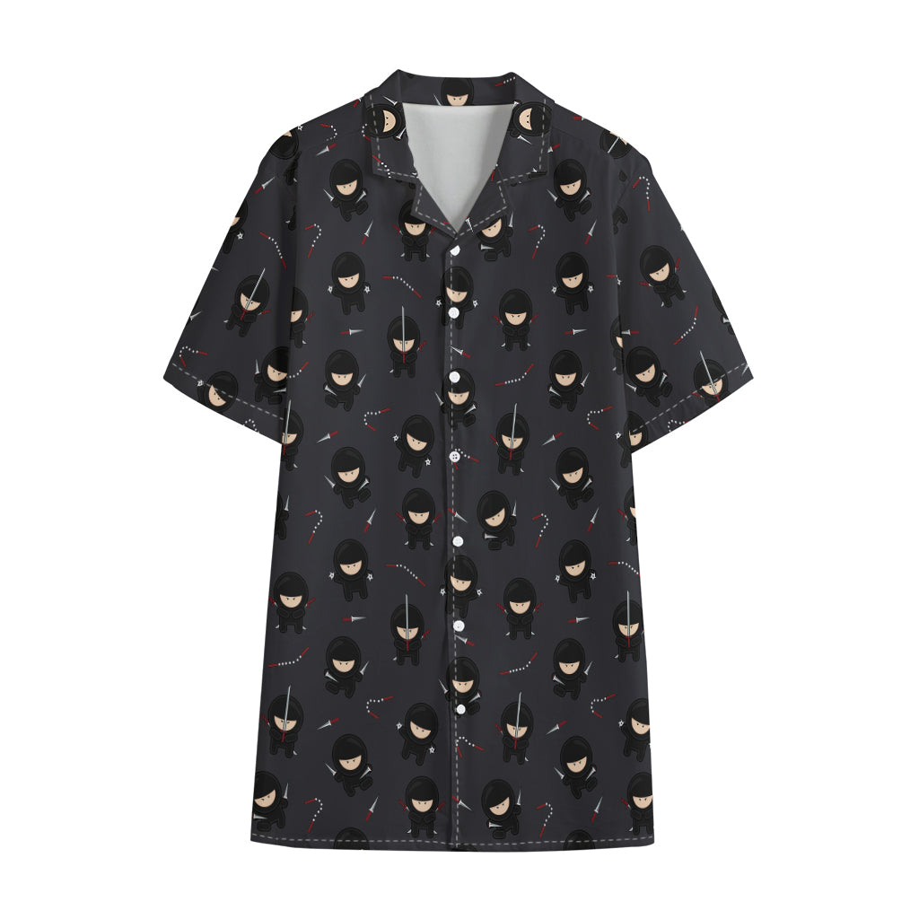 Little Ninja Pattern Print Cotton Hawaiian Shirt