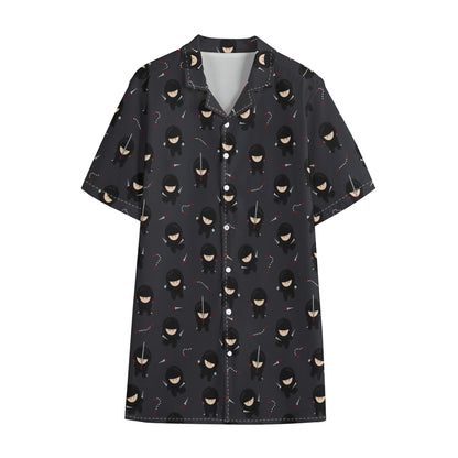 Little Ninja Pattern Print Cotton Hawaiian Shirt