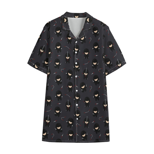 Little Ninja Pattern Print Cotton Hawaiian Shirt