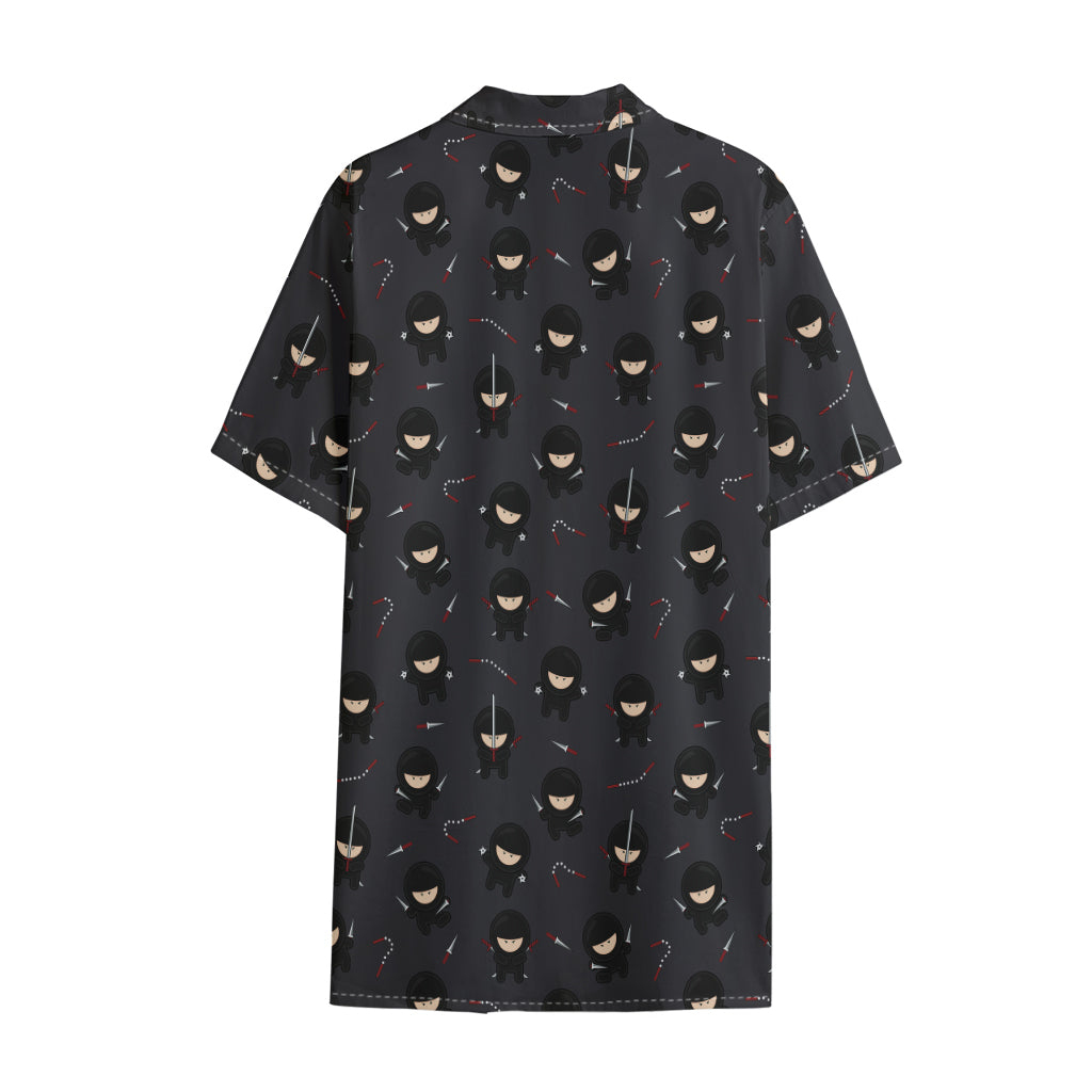 Little Ninja Pattern Print Cotton Hawaiian Shirt