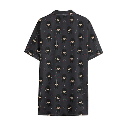Little Ninja Pattern Print Cotton Hawaiian Shirt