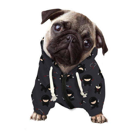 Little Ninja Pattern Print Dog Zip Up Hoodie