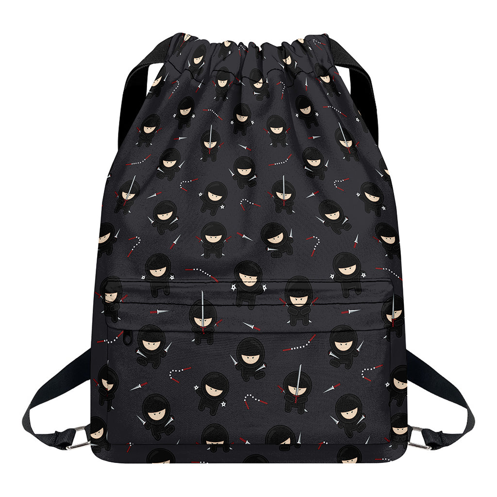 Little Ninja Pattern Print Drawstring Backpack