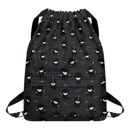 Little Ninja Pattern Print Drawstring Backpack