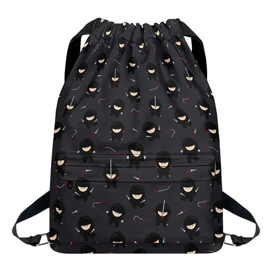 Little Ninja Pattern Print Drawstring Backpack