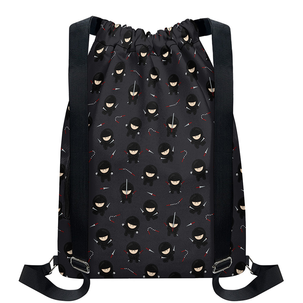Little Ninja Pattern Print Drawstring Backpack