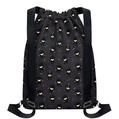Little Ninja Pattern Print Drawstring Backpack