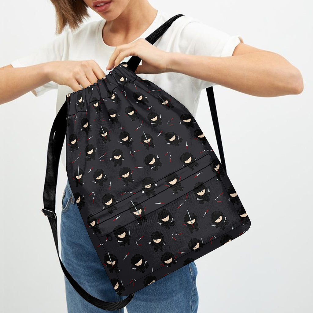 Little Ninja Pattern Print Drawstring Backpack