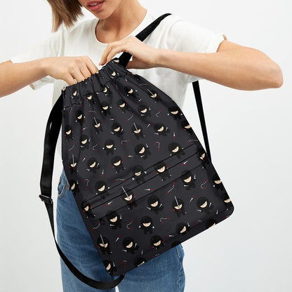 Little Ninja Pattern Print Drawstring Backpack