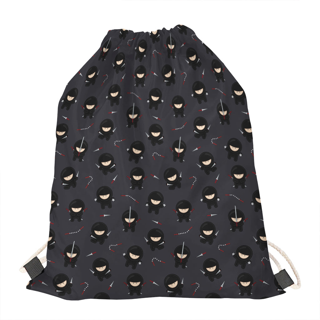 Little Ninja Pattern Print Drawstring Bag