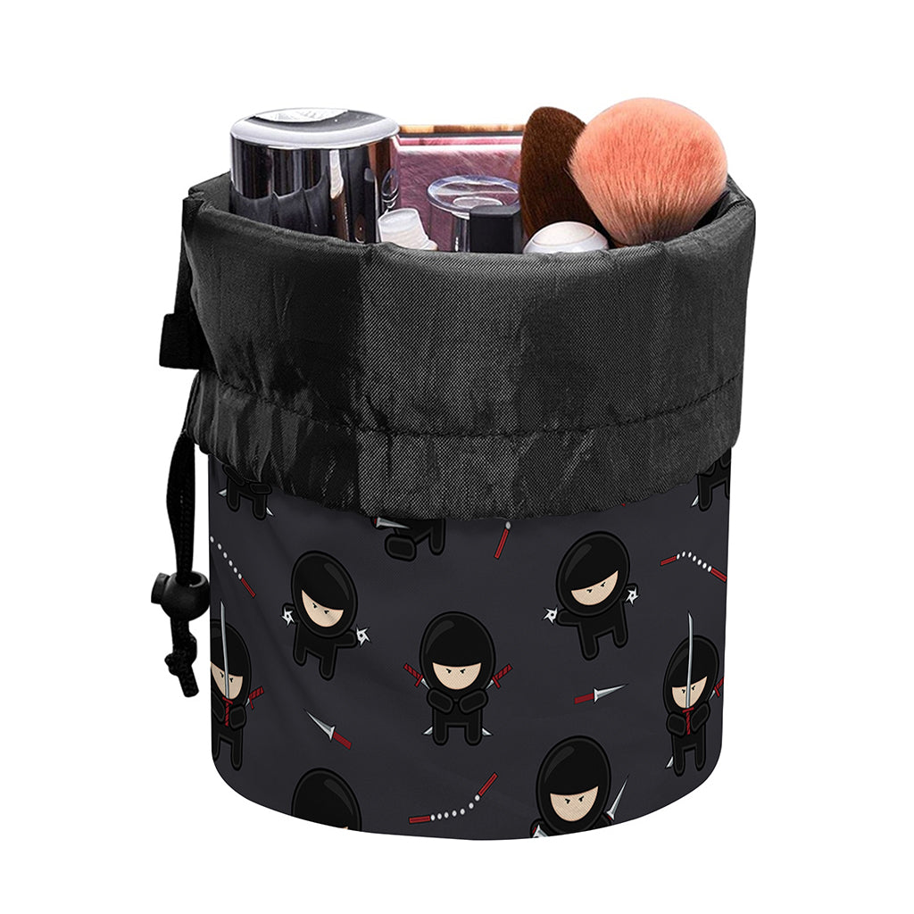 Little Ninja Pattern Print Drawstring Makeup Bag