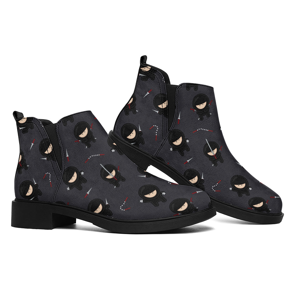 Little Ninja Pattern Print Flat Ankle Boots