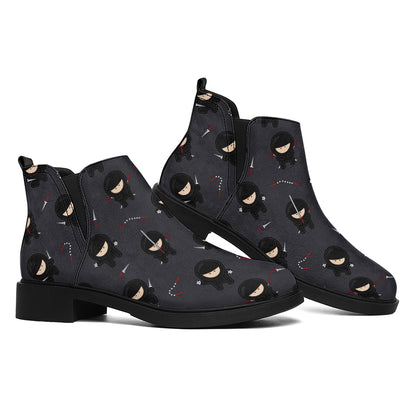 Little Ninja Pattern Print Flat Ankle Boots