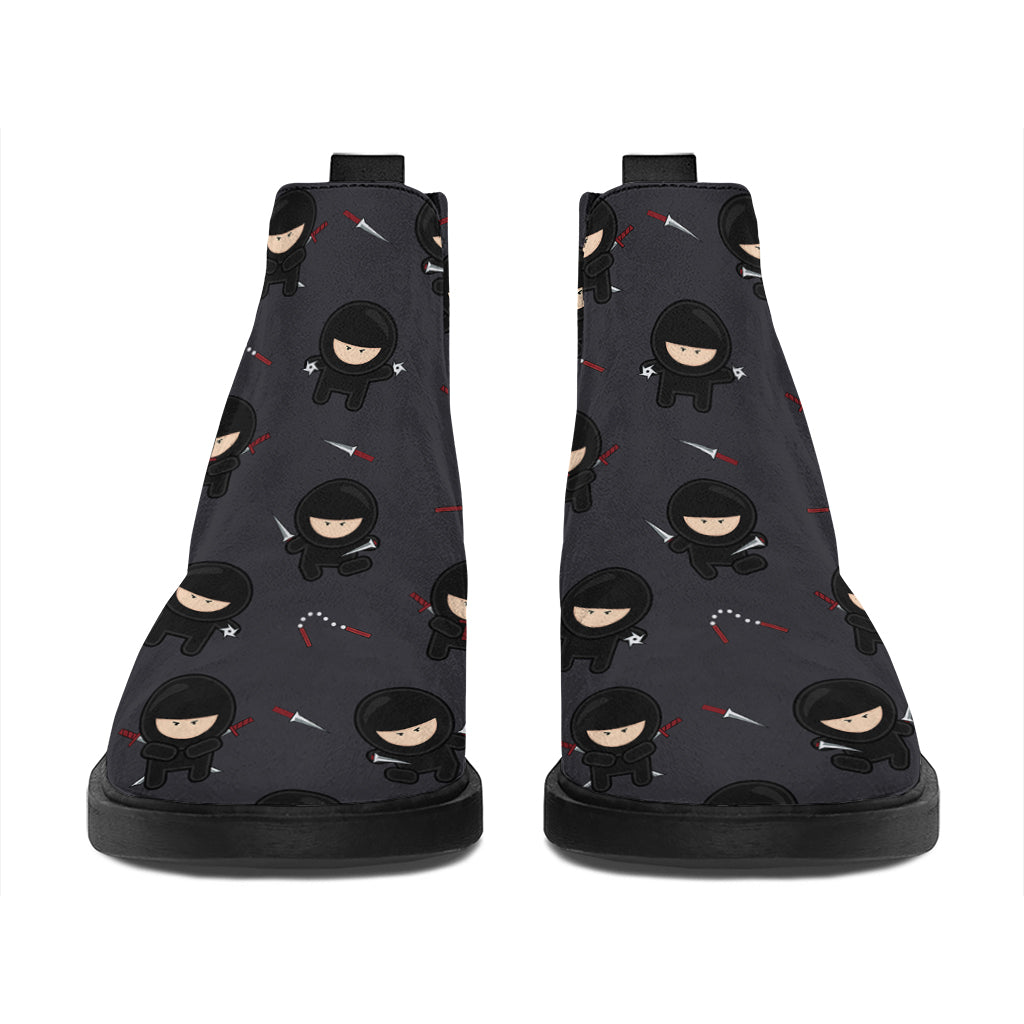 Little Ninja Pattern Print Flat Ankle Boots