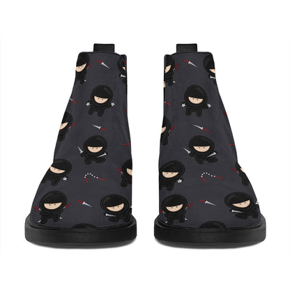 Little Ninja Pattern Print Flat Ankle Boots