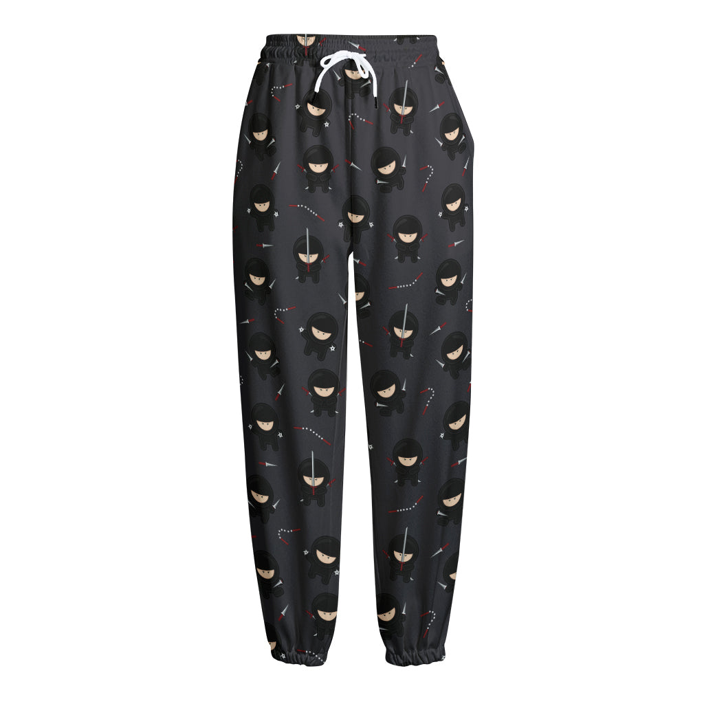 Little Ninja Pattern Print Fleece Lined Knit Pants