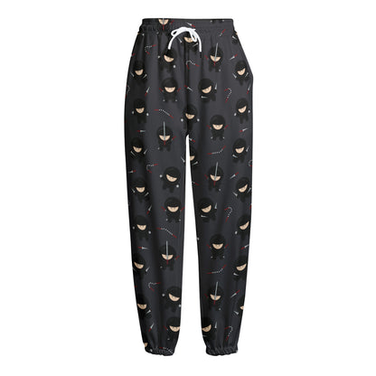 Little Ninja Pattern Print Fleece Lined Knit Pants