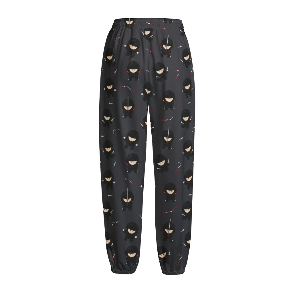Little Ninja Pattern Print Fleece Lined Knit Pants