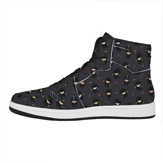 Little Ninja Pattern Print High Top Leather Sneakers