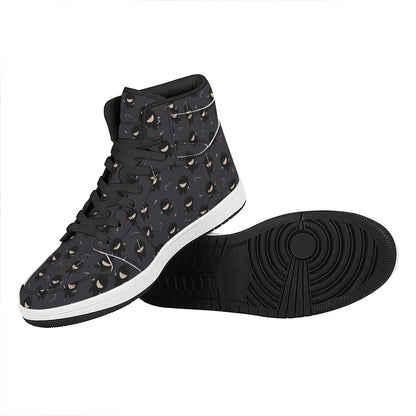 Little Ninja Pattern Print High Top Leather Sneakers