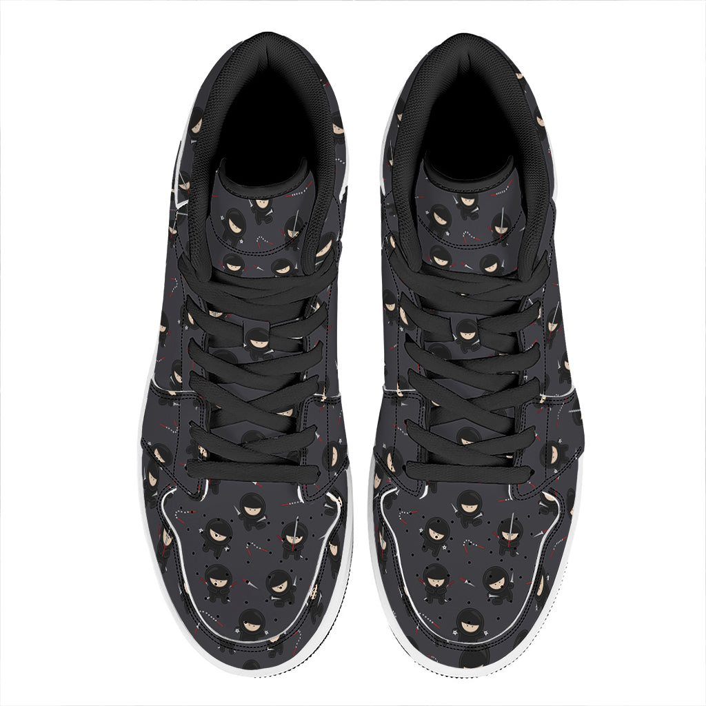 Little Ninja Pattern Print High Top Leather Sneakers