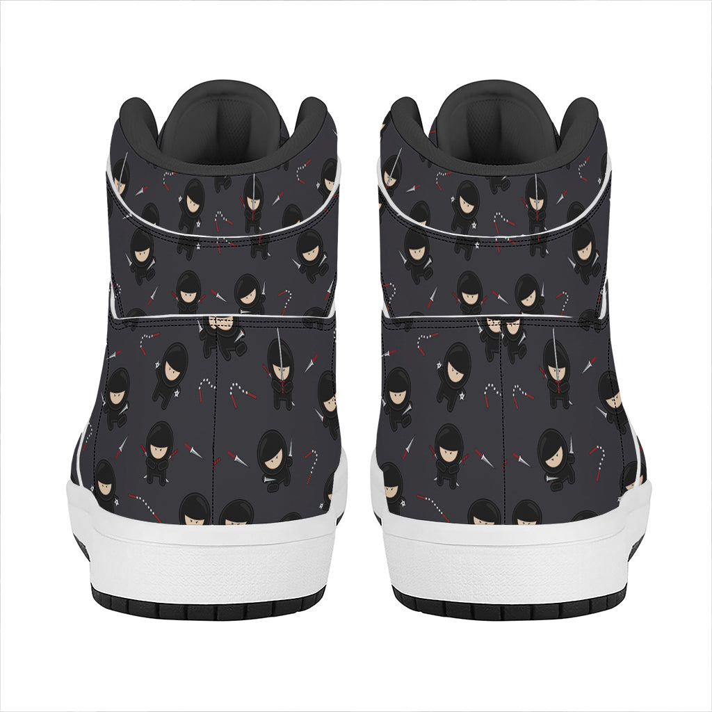Little Ninja Pattern Print High Top Leather Sneakers