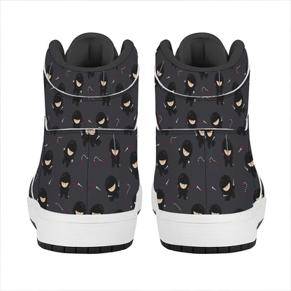 Little Ninja Pattern Print High Top Leather Sneakers