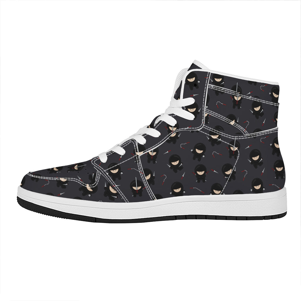Little Ninja Pattern Print High Top Leather Sneakers