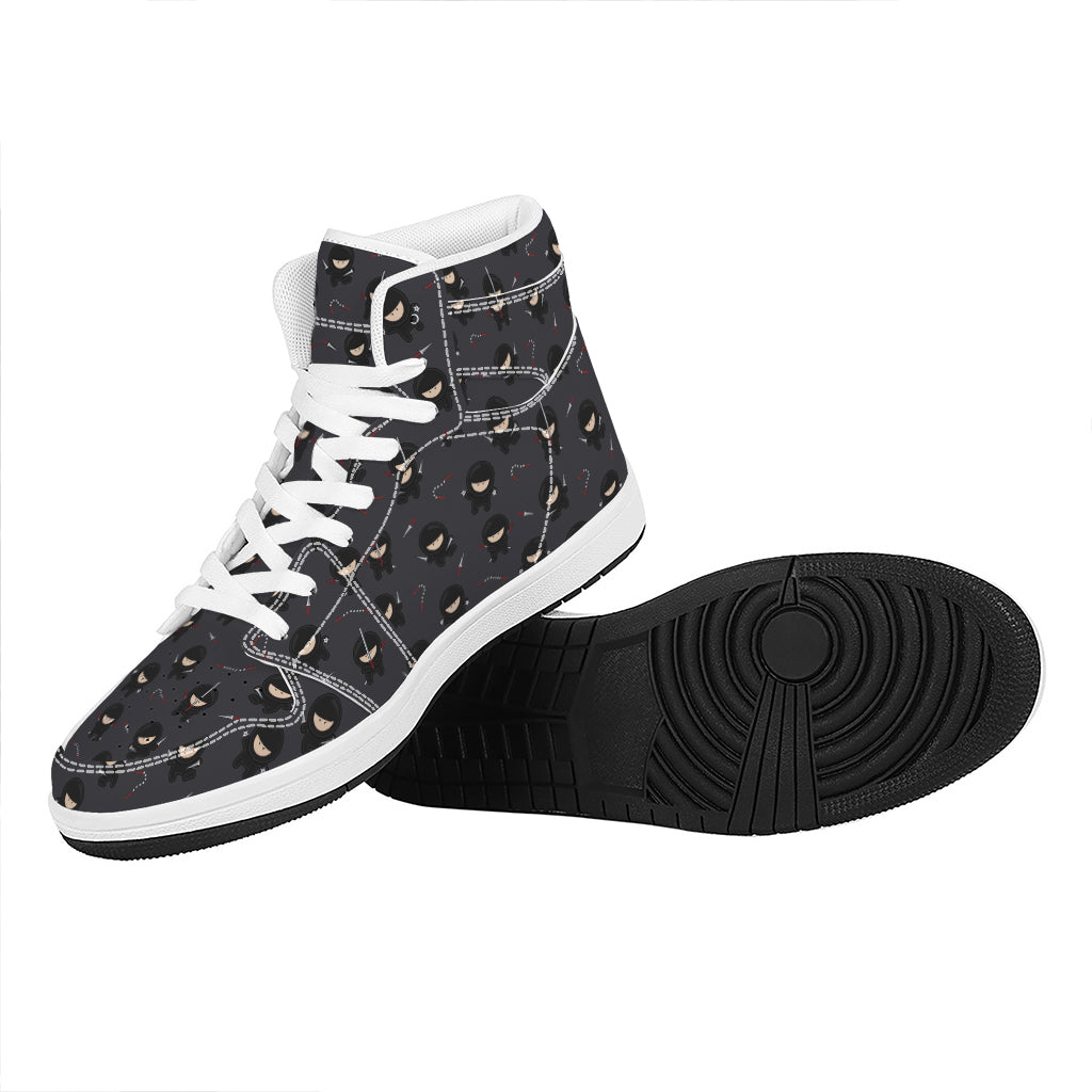 Little Ninja Pattern Print High Top Leather Sneakers