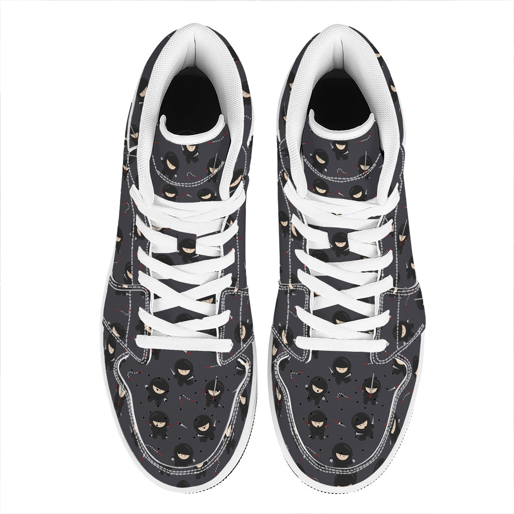 Little Ninja Pattern Print High Top Leather Sneakers